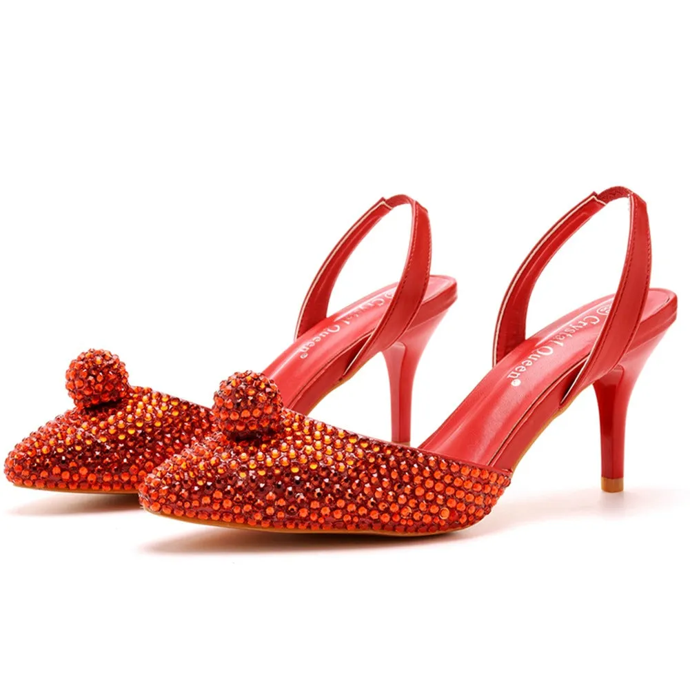 Shimmering Rhinestone Pointed-toe Stiletto Sandals