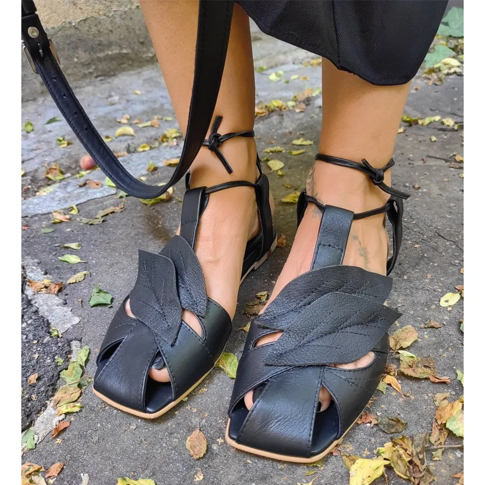 SHR Wind black leather sandals