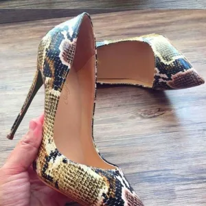 Snakeskin Ankle Leather Slip-on Pumps