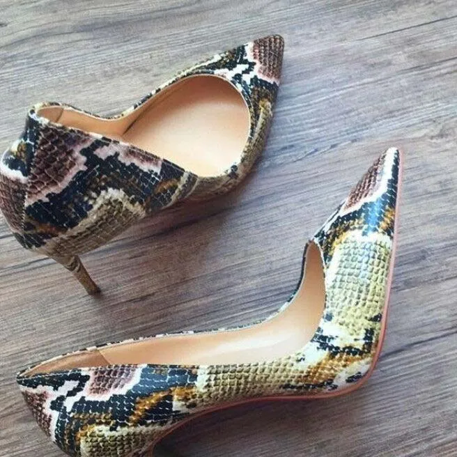 Snakeskin Ankle Leather Slip-on Pumps