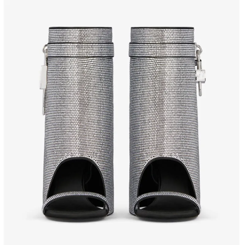 Sparkling Lock Buckle Fish Mouth Wedge Sandals