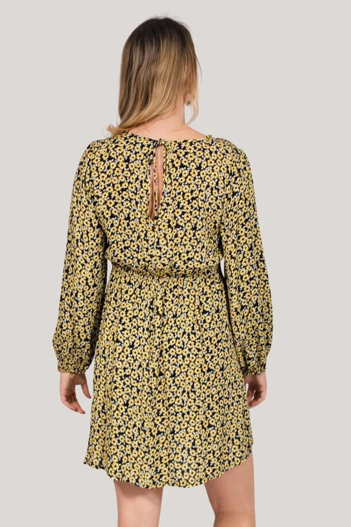 Sunflower Print Long Sleeve Dress