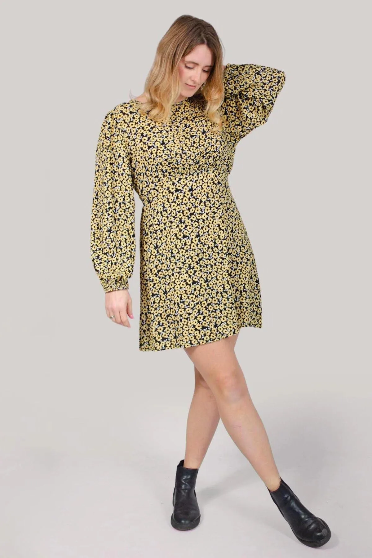 Sunflower Print Long Sleeve Dress