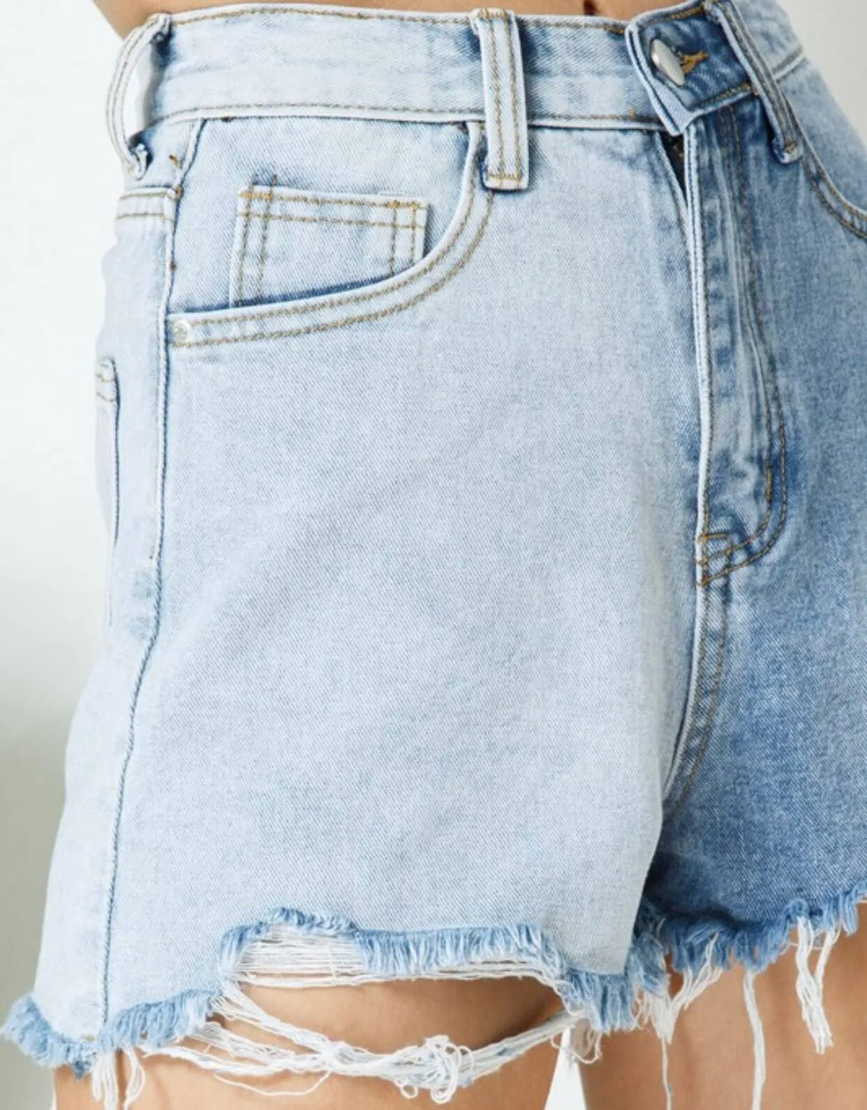 The Dakota Shorts: Two Tone High Waisted  Denim Shorts