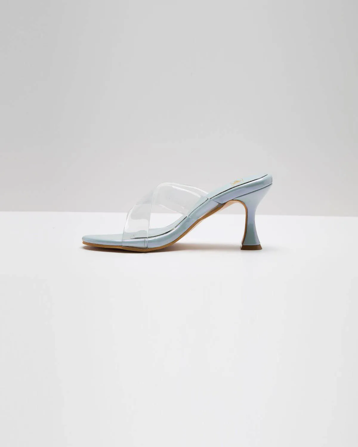 Transparent Cross Strapped Pumps - Light Metallic Blue