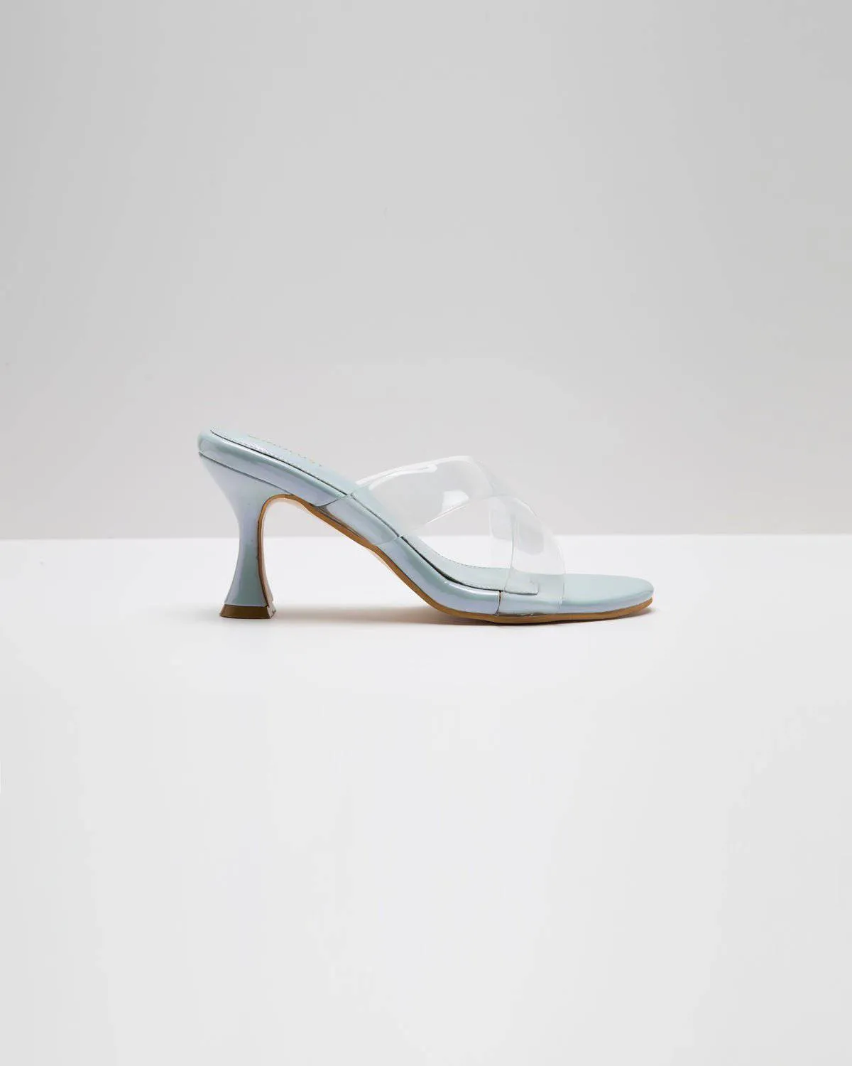 Transparent Cross Strapped Pumps - Light Metallic Blue