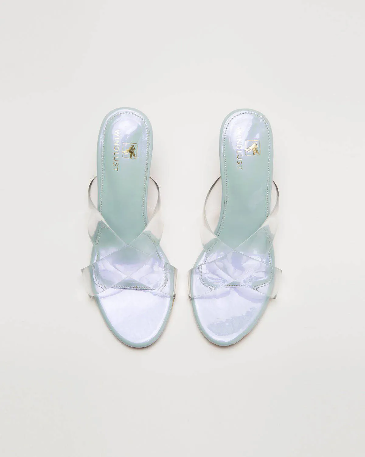 Transparent Cross Strapped Pumps - Light Metallic Blue