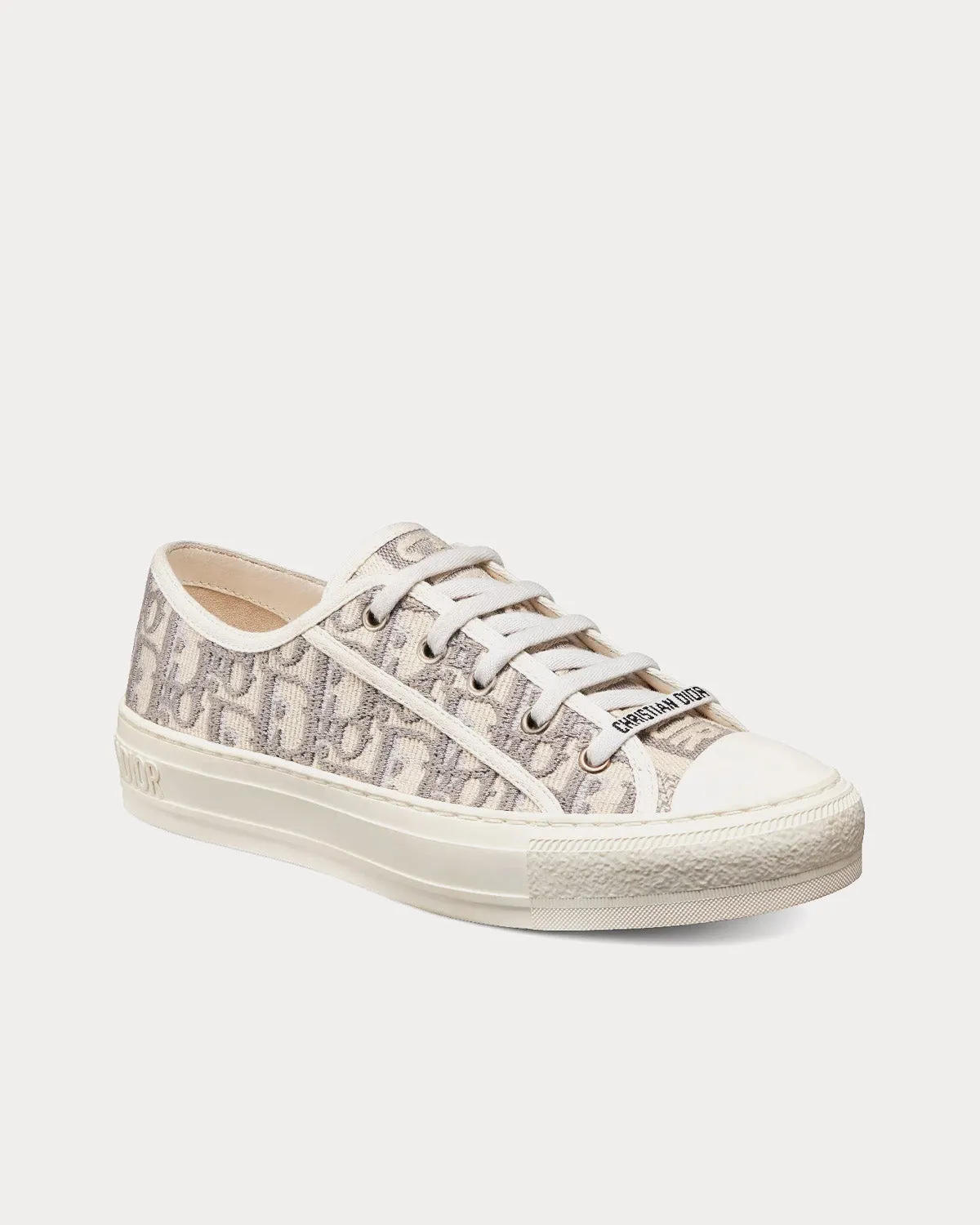 Walk'n'Dior Gray Stone Dior Oblique Embroidered Cotton Low Top Sneakers