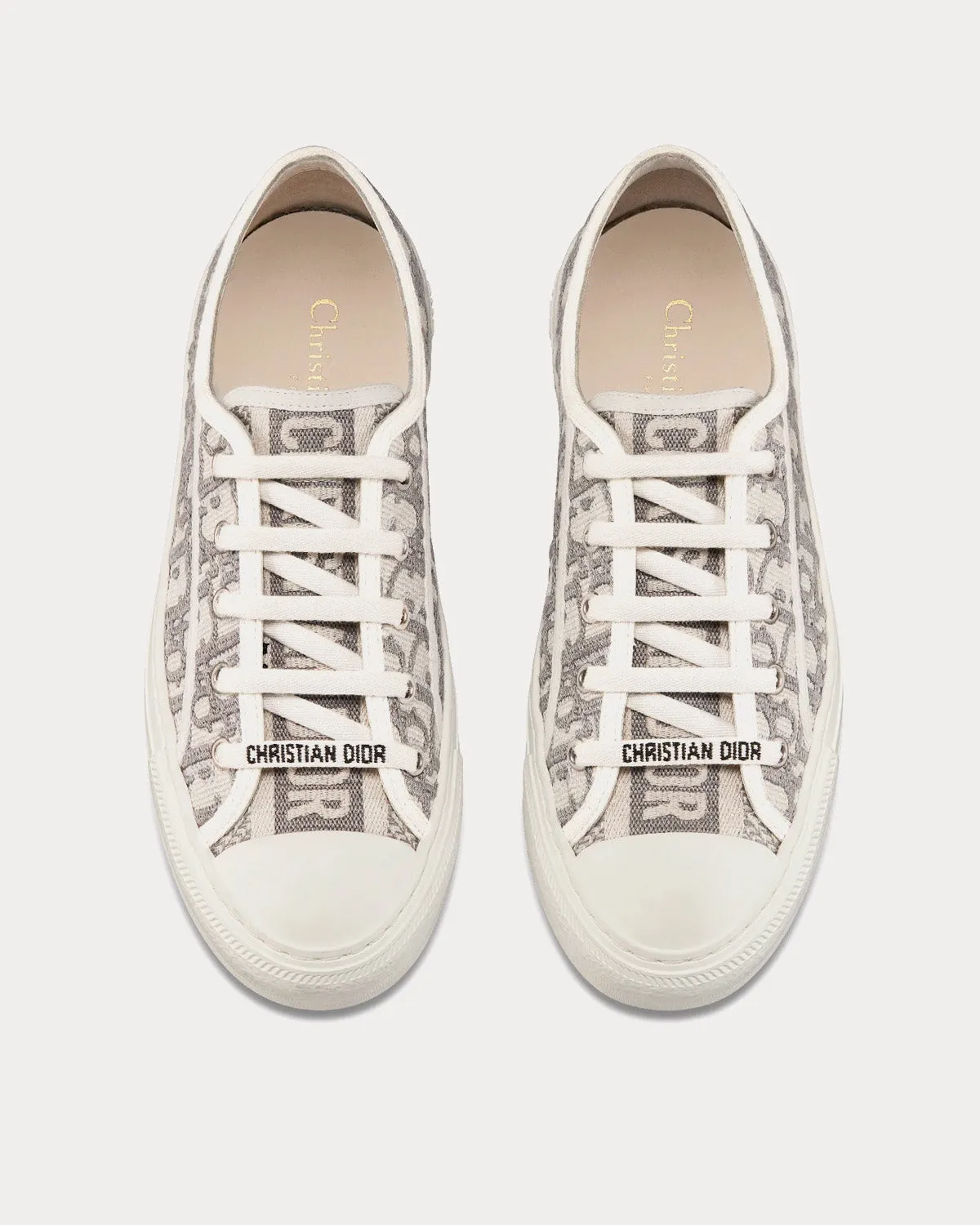 Walk'n'Dior Gray Stone Dior Oblique Embroidered Cotton Low Top Sneakers