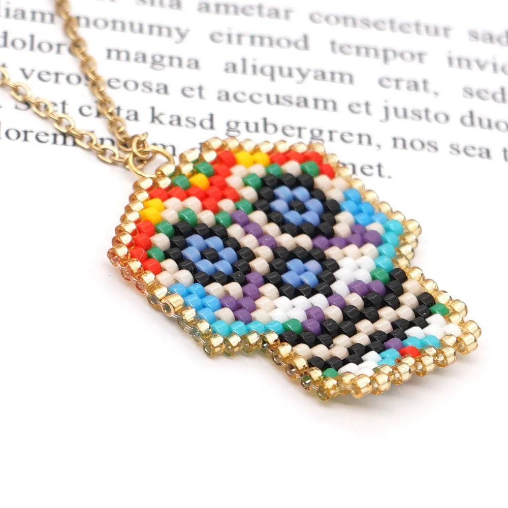 Wholesale Colorful Beaded Skull Necklaces