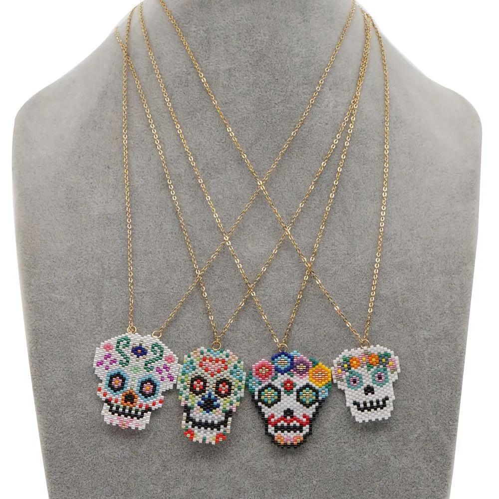 Wholesale Colorful Beaded Skull Necklaces