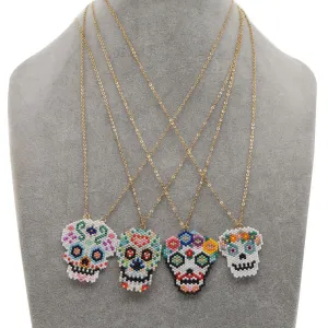 Wholesale Colorful Beaded Skull Necklaces