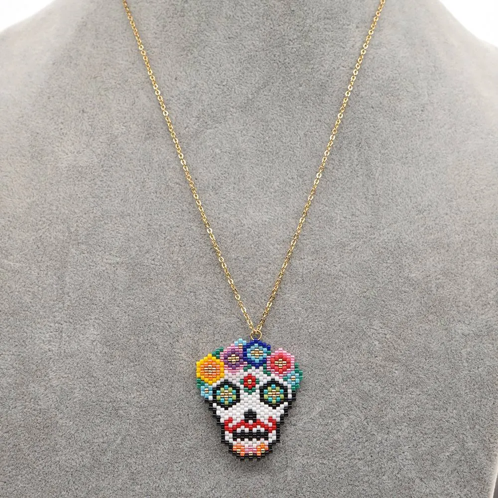Wholesale Colorful Beaded Skull Necklaces