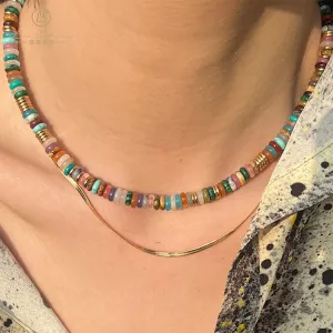 Wholesale Colorful Frisbee Mixed Color Natural Stone Necklaces