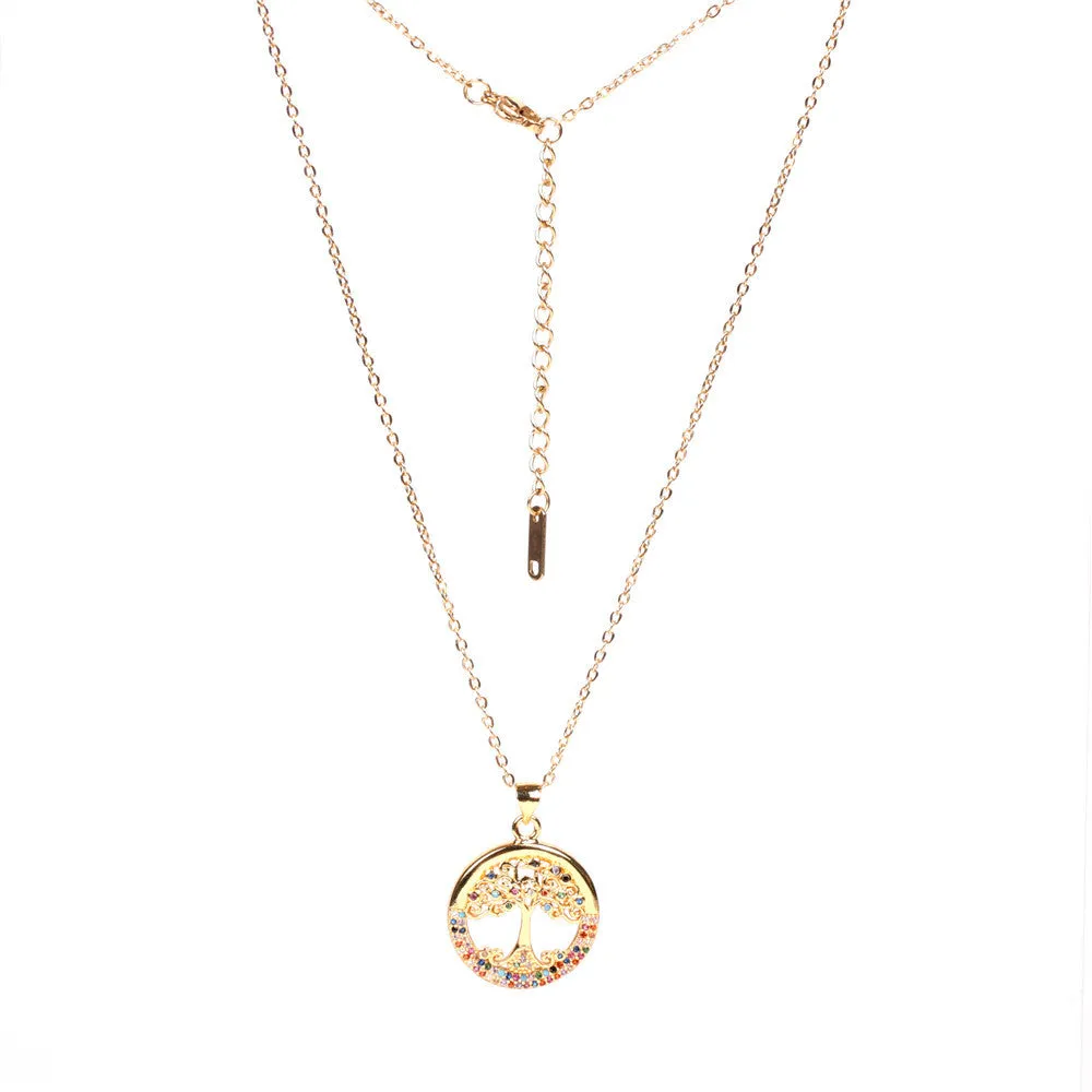 Wholesale Copper Colorful Tree of Life Pendant Necklace