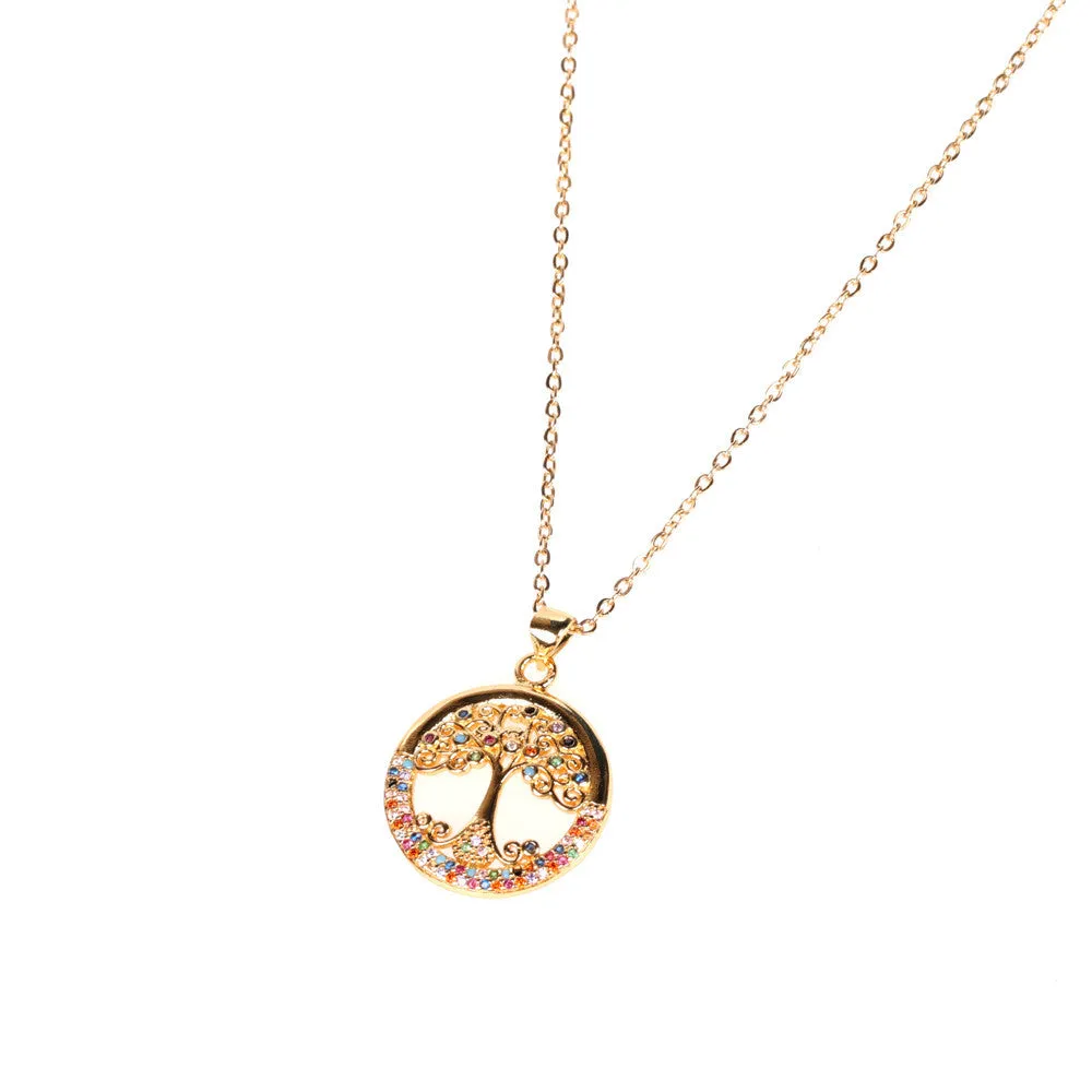 Wholesale Copper Colorful Tree of Life Pendant Necklace