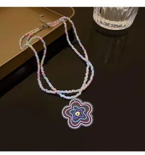 Wholesale Double Layer Cute Heart Pentagram Flower Colorful Beaded Necklaces