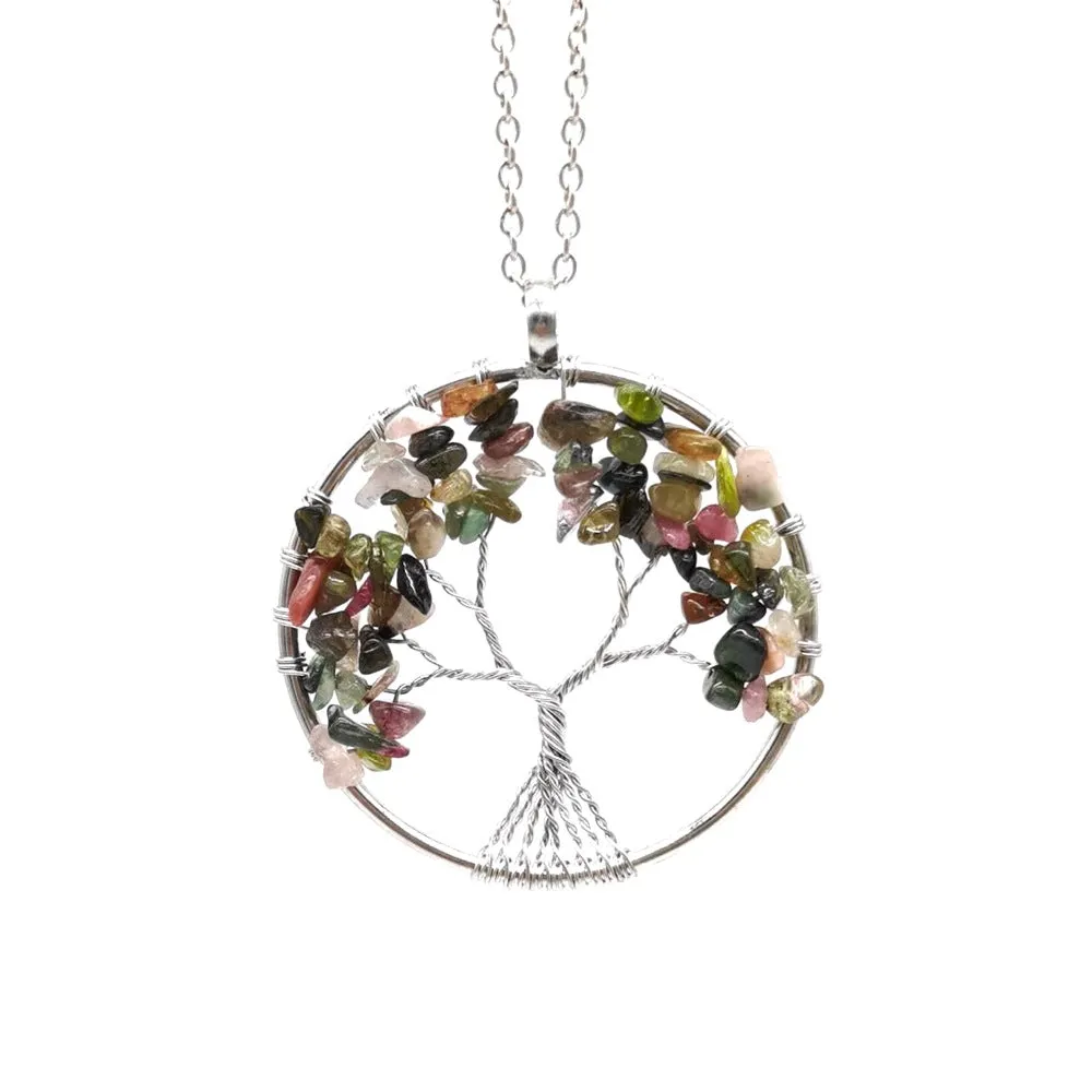 Wholesale Natural Colorful Crystal Life Tree Necklace