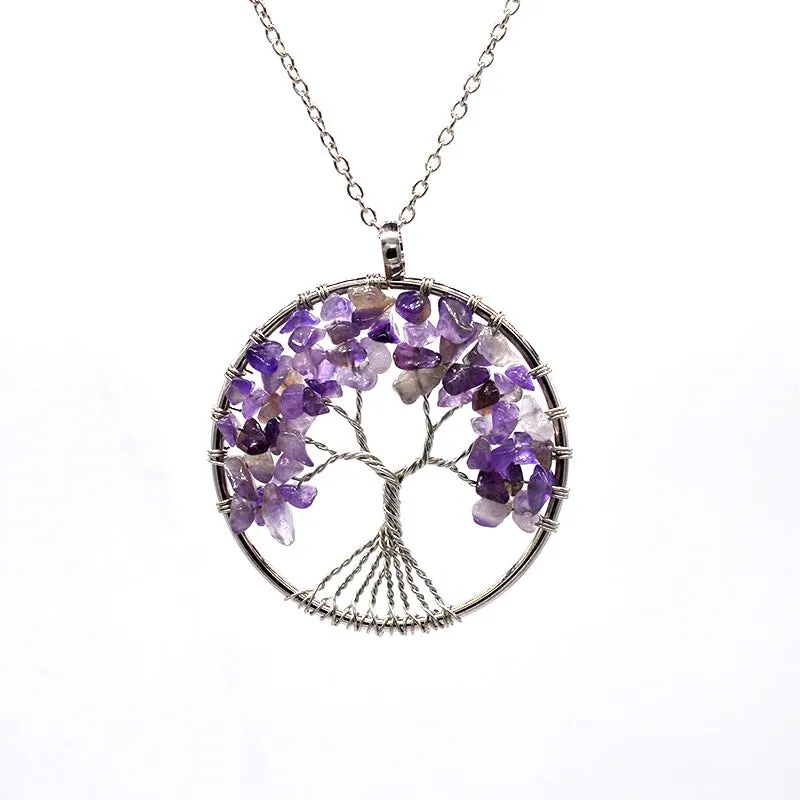 Wholesale Natural Colorful Crystal Life Tree Necklace
