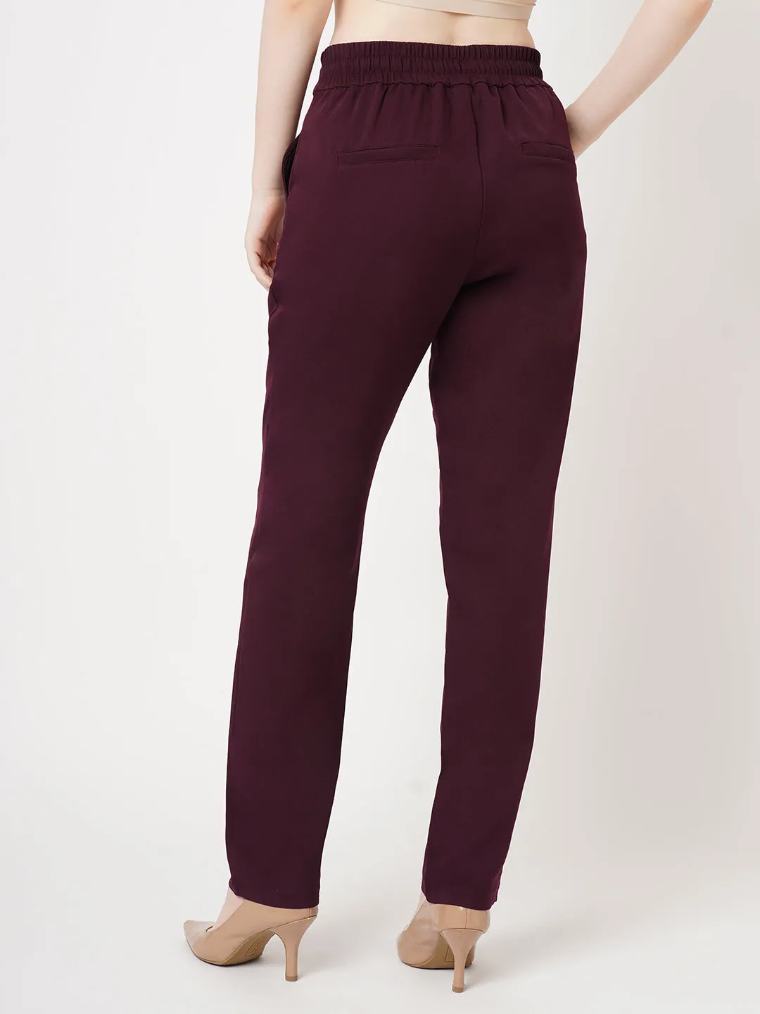 Women Wine Mid-Rise Slim Fit Trouser