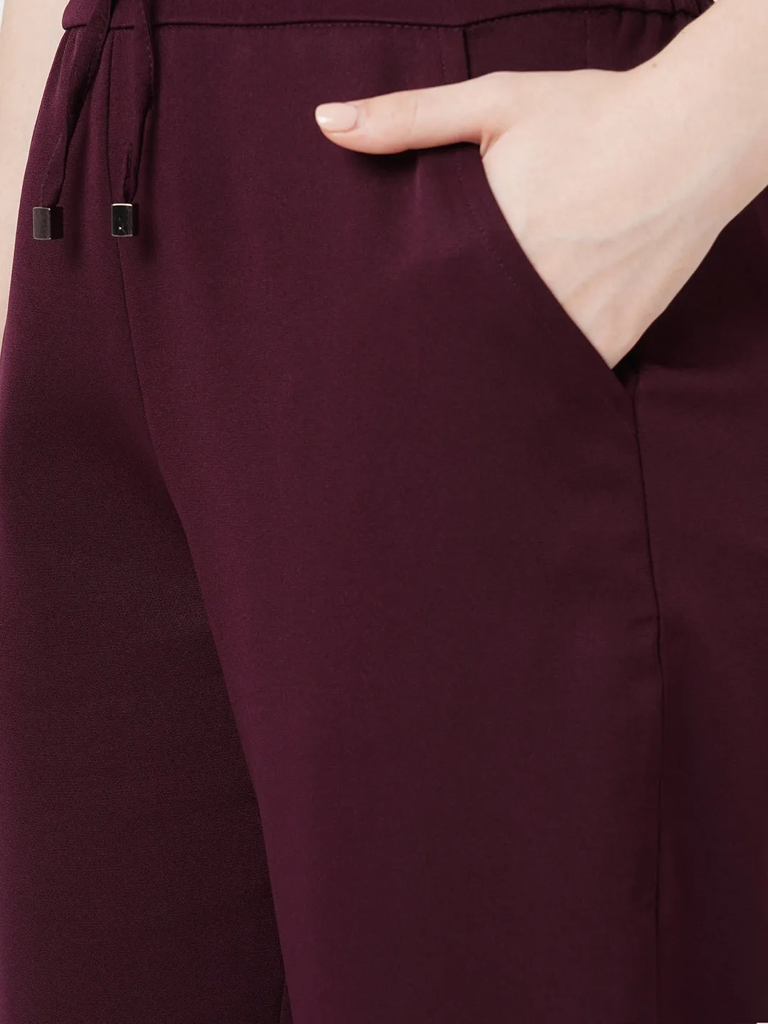 Women Wine Mid-Rise Slim Fit Trouser