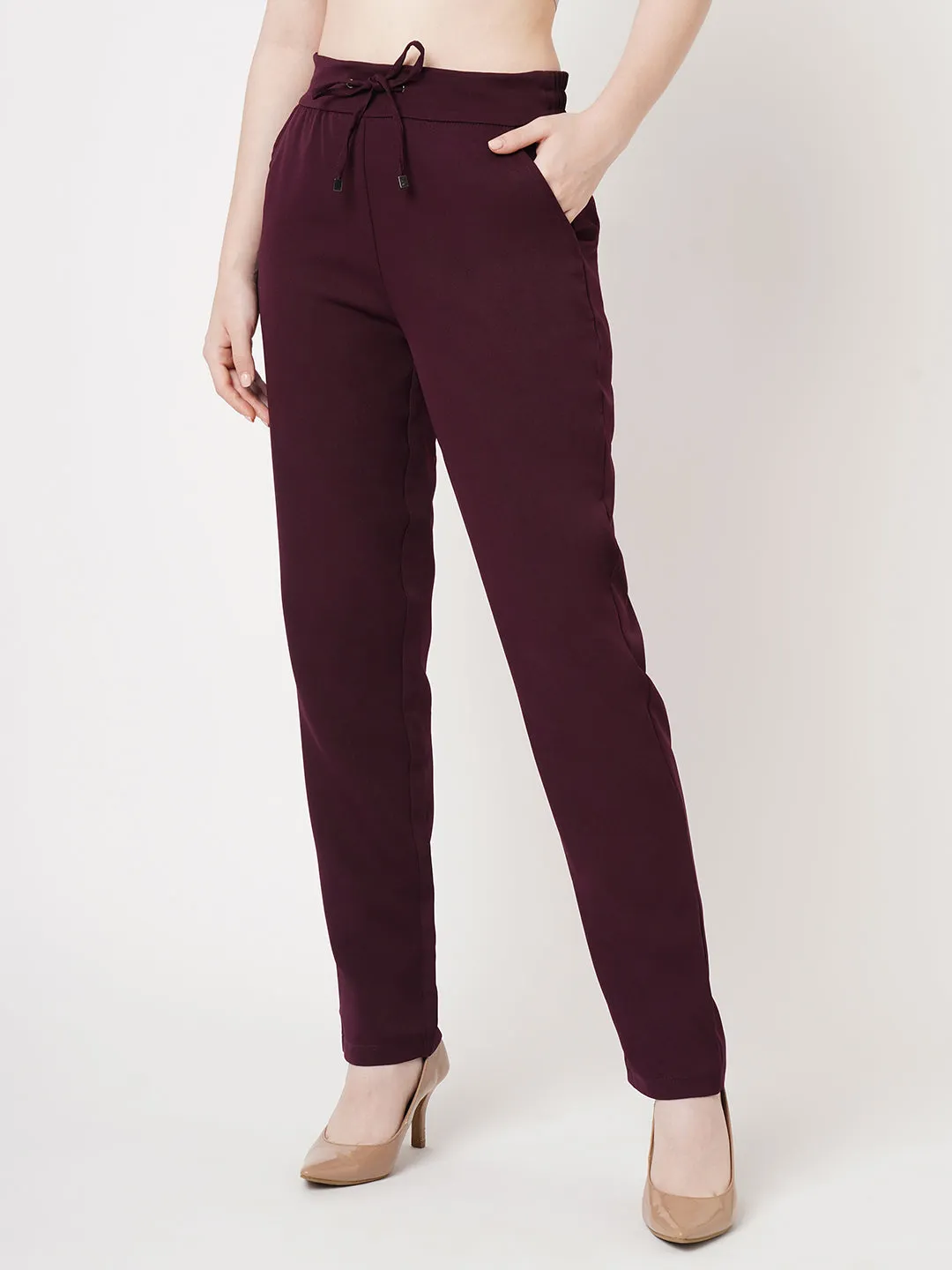 Women Wine Mid-Rise Slim Fit Trouser
