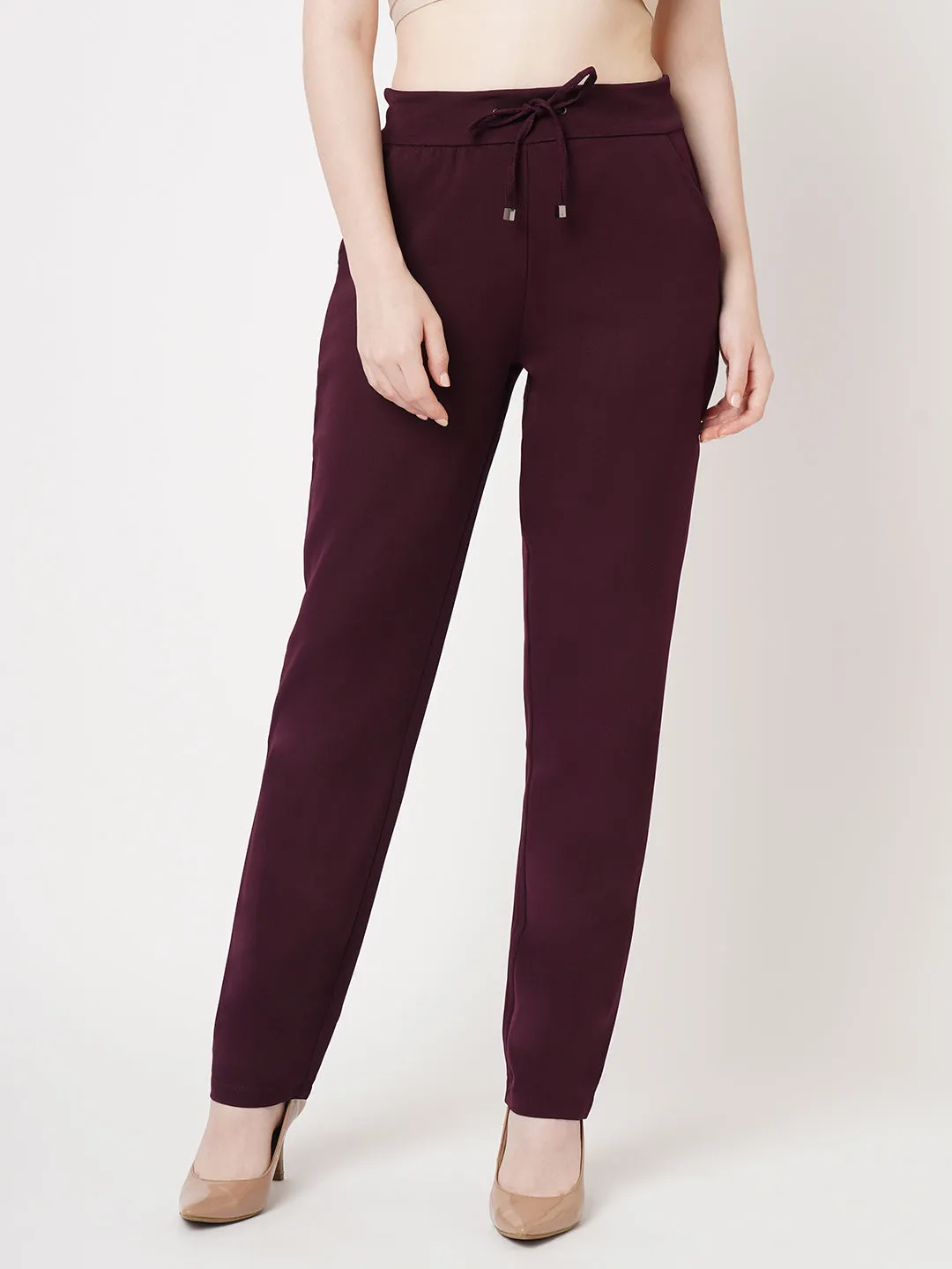 Women Wine Mid-Rise Slim Fit Trouser