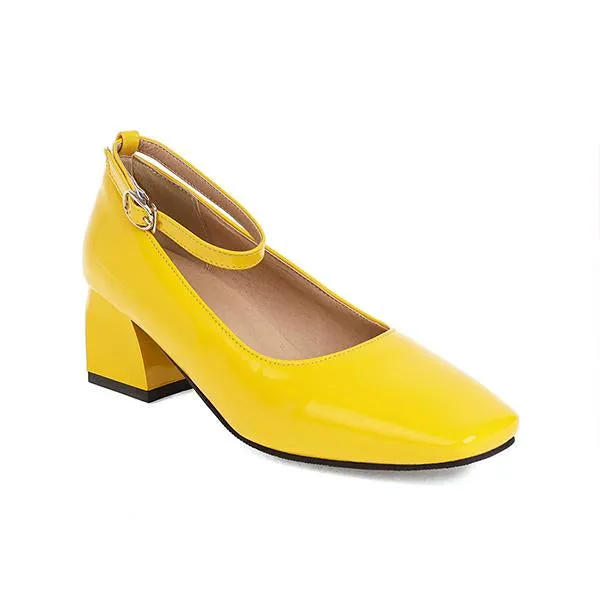 Women's Retro Belt Buckle Chunk Heels Mary Jane 76193887S