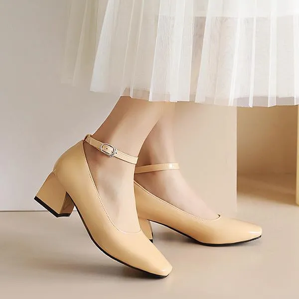 Women's Retro Belt Buckle Chunk Heels Mary Jane 76193887S