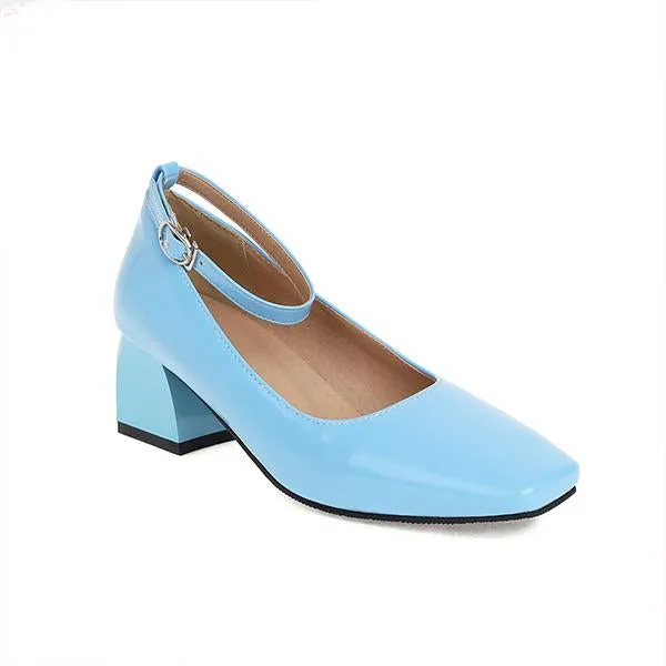 Women's Retro Belt Buckle Chunk Heels Mary Jane 76193887S