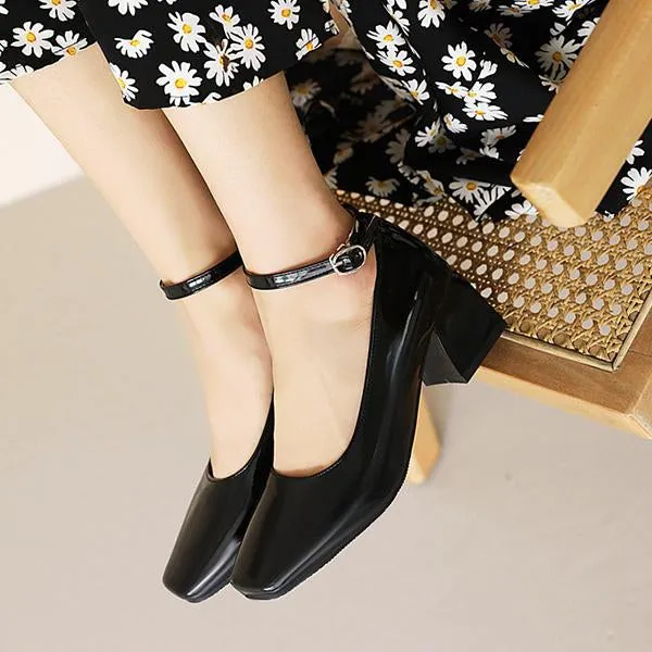 Women's Retro Belt Buckle Chunk Heels Mary Jane 76193887S