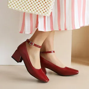 Women's Retro Belt Buckle Chunk Heels Mary Jane 76193887S