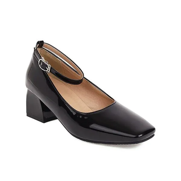 Women's Retro Belt Buckle Chunk Heels Mary Jane 76193887S